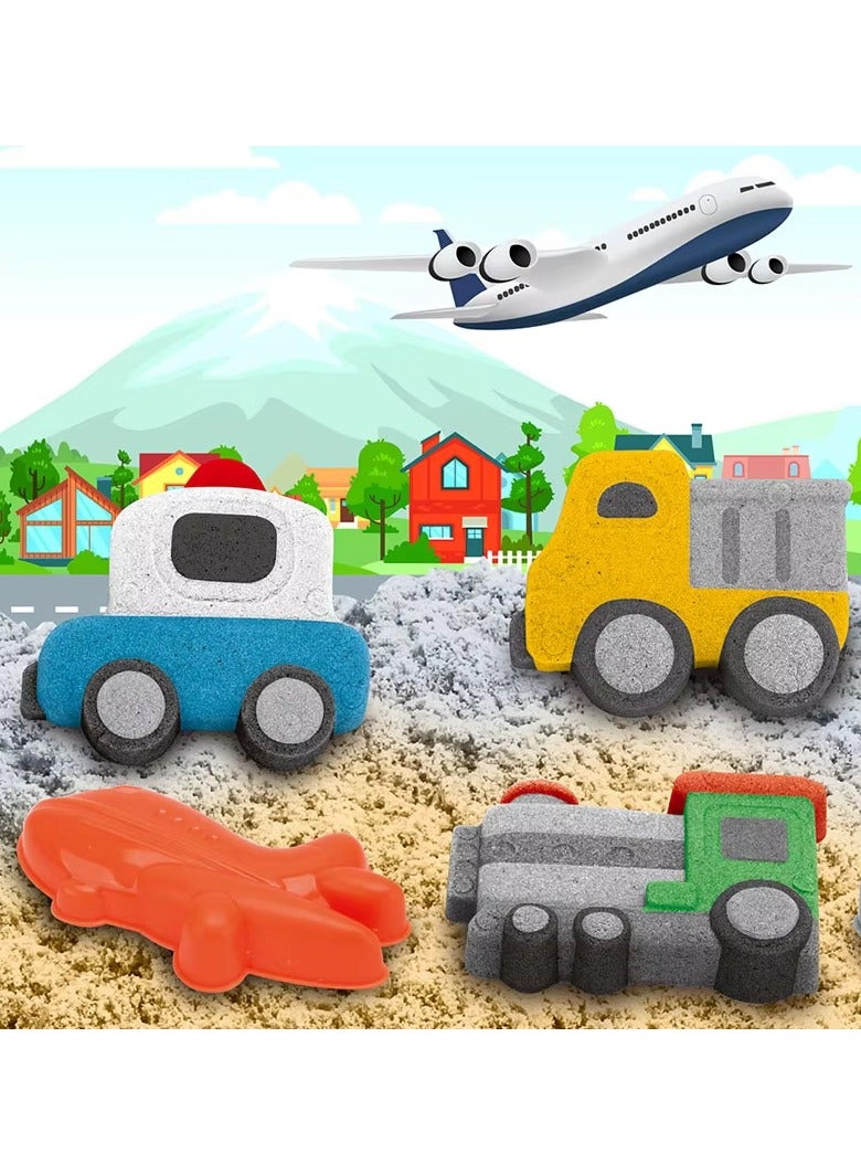 يونيكبيبي لعبة الرمل السحري التعليمية بتصميم مركبات، طين ملون حسي قابل للتشكيل، مجموعة أدوات صنع الرمل، مجموعة STEM تعليمية للأطفال للعب داخل وخارج المنزل - Image 4