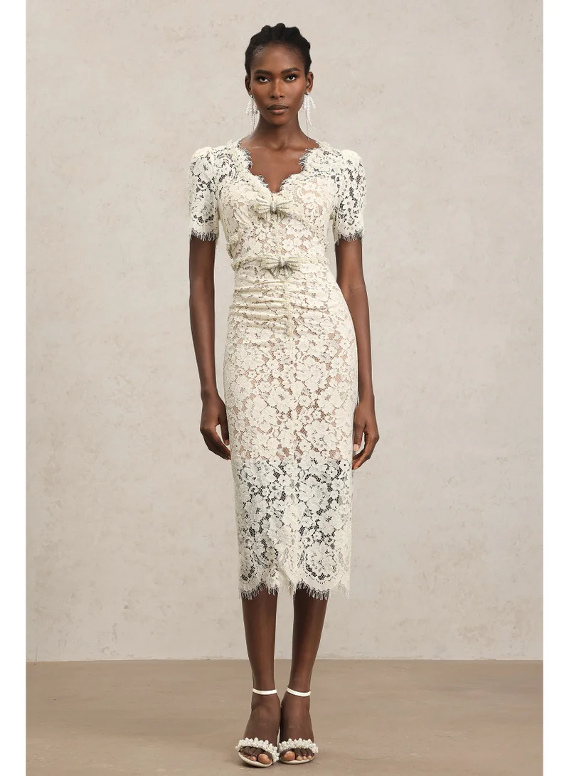 Maisie V-Neck Short Sleeves Bowknot Lace Midi Dress