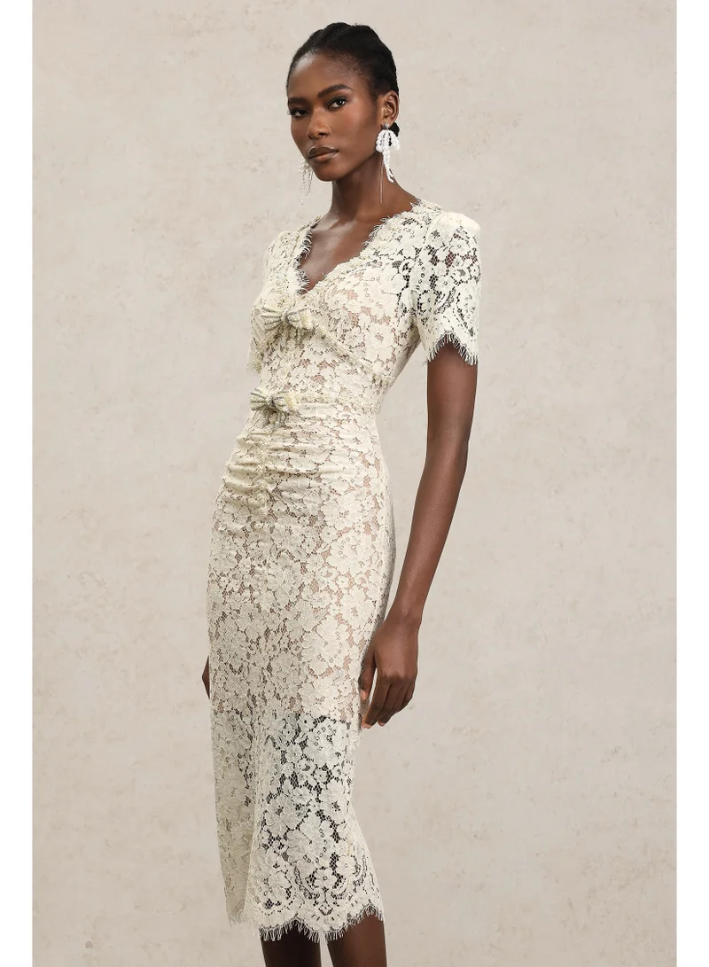 Bella Barnett Maisie V-Neck Short Sleeves Bowknot Lace Midi Dress