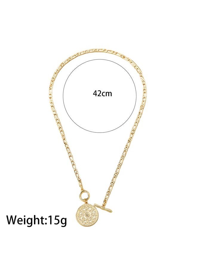 GIGB PBDK Chunky Gold Sunflower Round Pendant Necklace, Adjustable Layered Stacked Ferrero Chain Necklace, Dainty Ot Coin Pendant Jewelry, Large, Alloy Steel, No Gemstone - Image 3