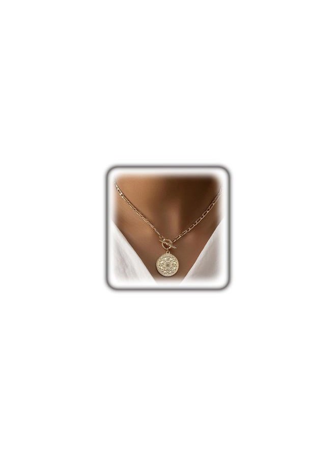 GIGB PBDK Chunky Gold Sunflower Round Pendant Necklace, Adjustable Layered Stacked Ferrero Chain Necklace, Dainty Ot Coin Pendant Jewelry, Large, Alloy Steel, No Gemstone - Image 1