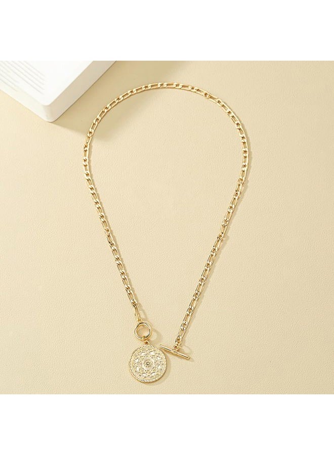 GIGB PBDK Chunky Gold Sunflower Round Pendant Necklace, Adjustable Layered Stacked Ferrero Chain Necklace, Dainty Ot Coin Pendant Jewelry, Large, Alloy Steel, No Gemstone - Image 5