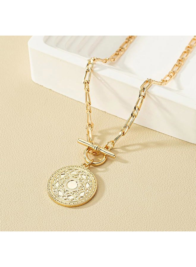 GIGB PBDK Chunky Gold Sunflower Round Pendant Necklace, Adjustable Layered Stacked Ferrero Chain Necklace, Dainty Ot Coin Pendant Jewelry, Large, Alloy Steel, No Gemstone - Image 4