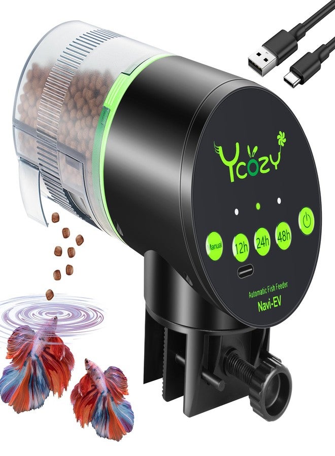 Ycozy Automatic Fish Feeder with Type-C Cable Fish Feeder Automatic Dispenser for Vacation Small Tank/Betta/Turtle Upgraded Moisture-Proof Container (Rechargeable) - Image 1