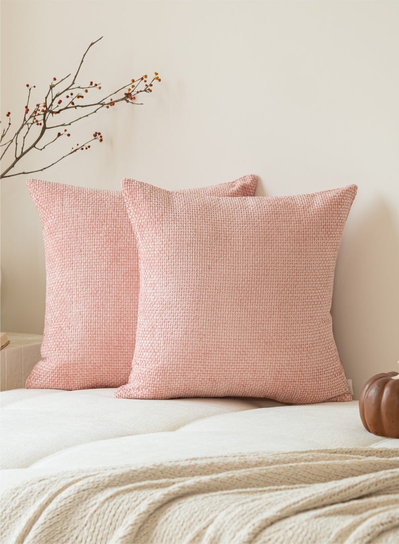 a moment a moment Pink Chenille Cushion Cover Throw Pillow Covers 45x45 CM Pack of 2 Modern Decorative Pillowcase Farmhouse Cross Pillows  - Image 1