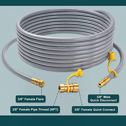 GASPRO 24 Feet 3/8" ID Natural Gas Hose, Low Pressure LPG Hose with Quick Connect, for Weber, Char-broil, Pizza Oven, Patio Heater and More - Image 2