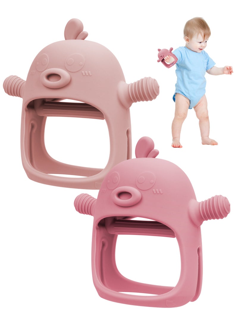 URbazaar 2 Packs Baby Teething Toy for 0-6 6-12 Months, Food Grade Silicone Teething Mitten, Anti Dropping Wrist Hand Teethers Baby Chew Toys for Sucking Needs  - Image 1