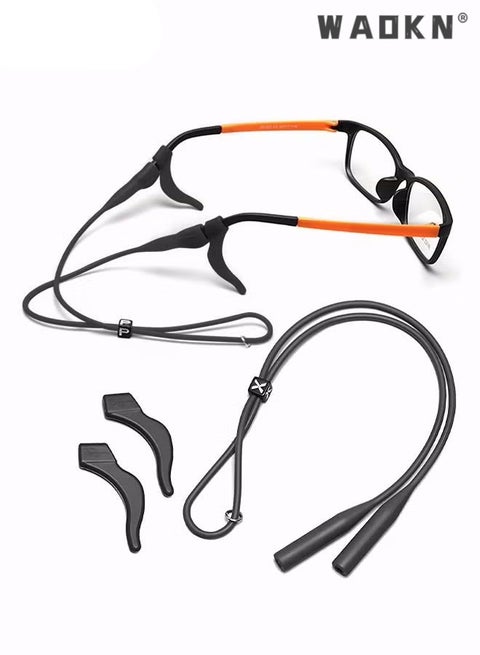 Eyeglasses Strap-Chains-Cord Eco-Friendly Silicone Sunglass String for Men Women Kids Adjustable Eyewear Retainer with Ear Hooks for Reading Glasses Sports and Outdoor Activities Black