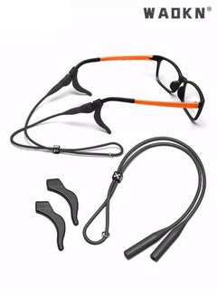 WAOKN Eyeglasses Strap-Chains-Cord Eco-Friendly Silicone Sunglass String for Men Women Kids Adjustable Eyewear Retainer with Ear Hooks for Reading Glasses Sports and Outdoor Activities Black  - Image 1