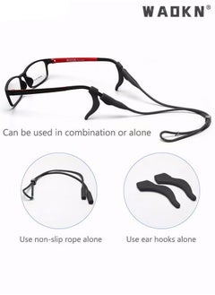 WAOKN Eyeglasses Strap-Chains-Cord Eco-Friendly Silicone Sunglass String for Men Women Kids Adjustable Eyewear Retainer with Ear Hooks for Reading Glasses Sports and Outdoor Activities Black  - Image 2