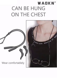 WAOKN Eyeglasses Strap-Chains-Cord Eco-Friendly Silicone Sunglass String for Men Women Kids Adjustable Eyewear Retainer with Ear Hooks for Reading Glasses Sports and Outdoor Activities Black  - Image 3
