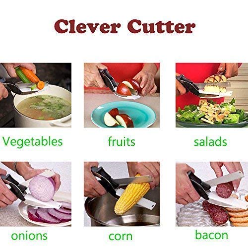 Dweezhet 2in1 Steel Smart Clever Cutter Kitchen Knife Food Chopper and in Built Mini Chopping Board with Locking Hinge with Spring Action Stainless Steel Blade Black - Image 4