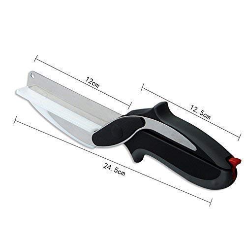 Dweezhet 2in1 Steel Smart Clever Cutter Kitchen Knife Food Chopper and in Built Mini Chopping Board with Locking Hinge with Spring Action Stainless Steel Blade Black - Image 5