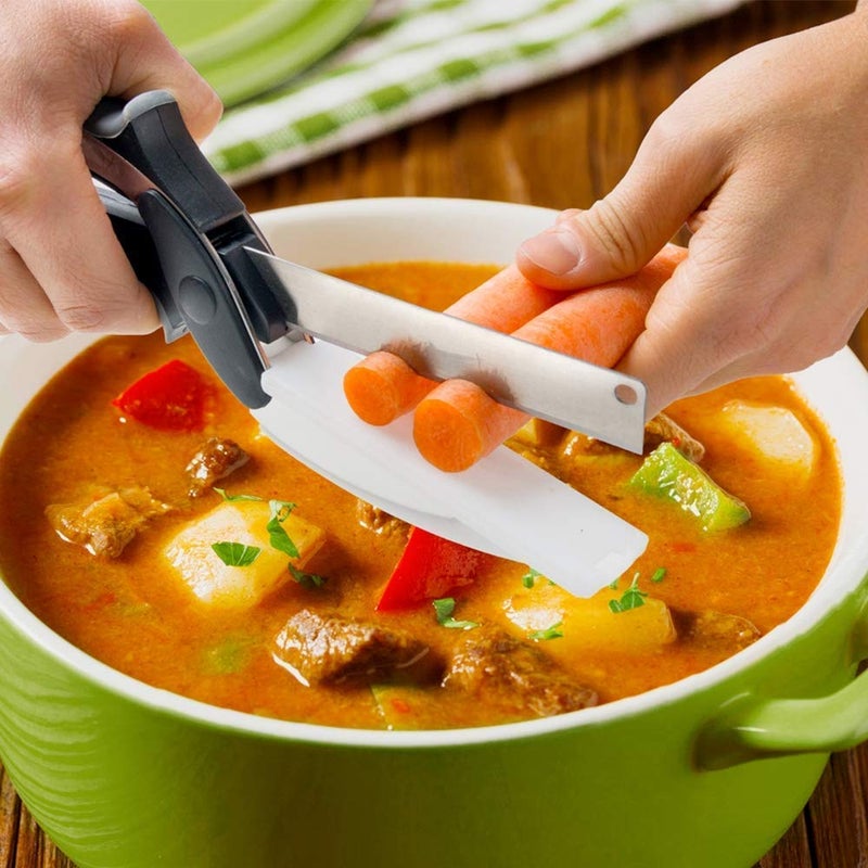 Dweezhet 2in1 Steel Smart Clever Cutter Kitchen Knife Food Chopper and in Built Mini Chopping Board with Locking Hinge with Spring Action Stainless Steel Blade Black - Image 3