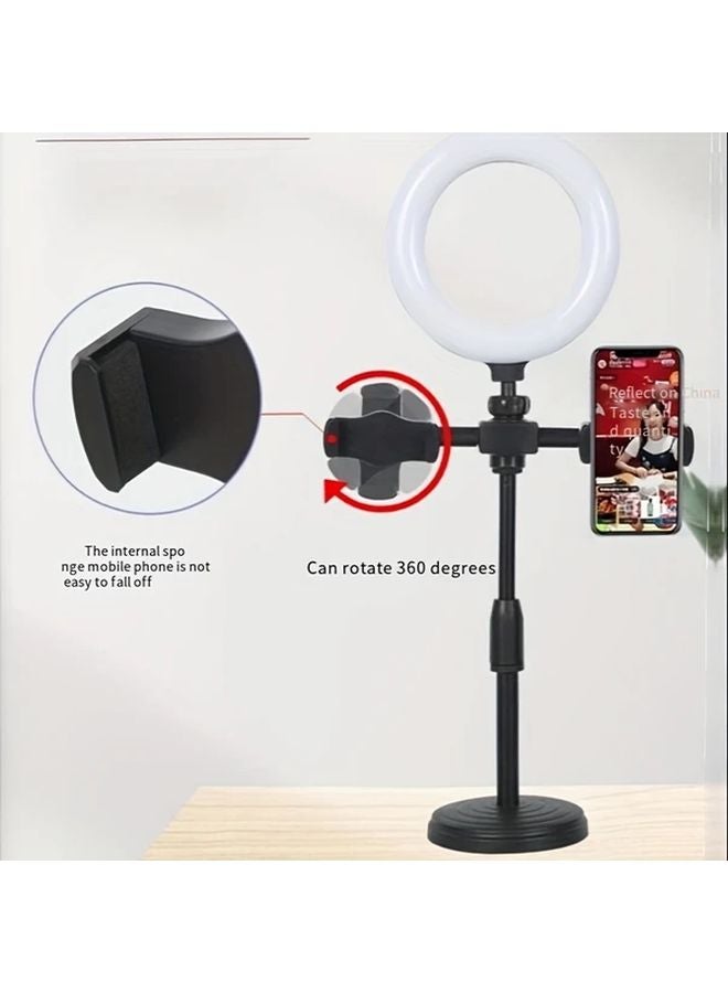 Black LED Ring Light with Stand Phone Holder for Selfie Vlogging Makeup Live Streaming - Image 4