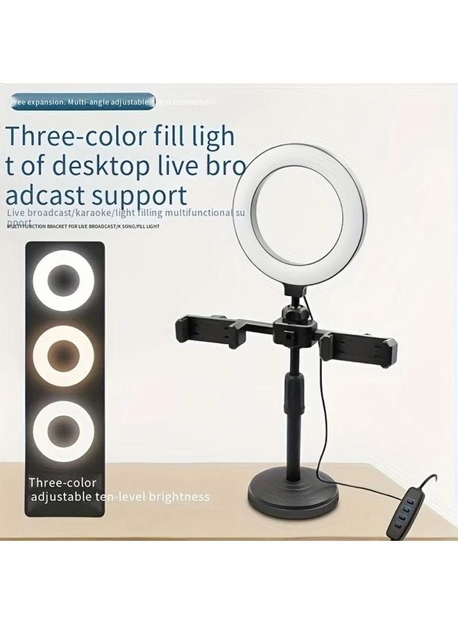 Black LED Ring Light with Stand Phone Holder for Selfie Vlogging Makeup Live Streaming - Image 1