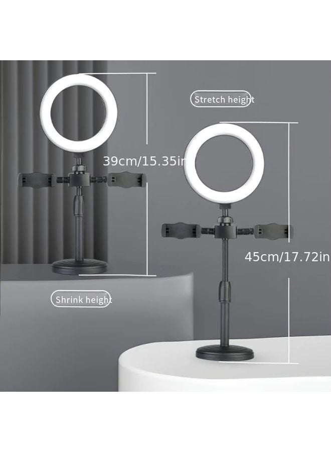 Black LED Ring Light with Stand Phone Holder for Selfie Vlogging Makeup Live Streaming - Image 3