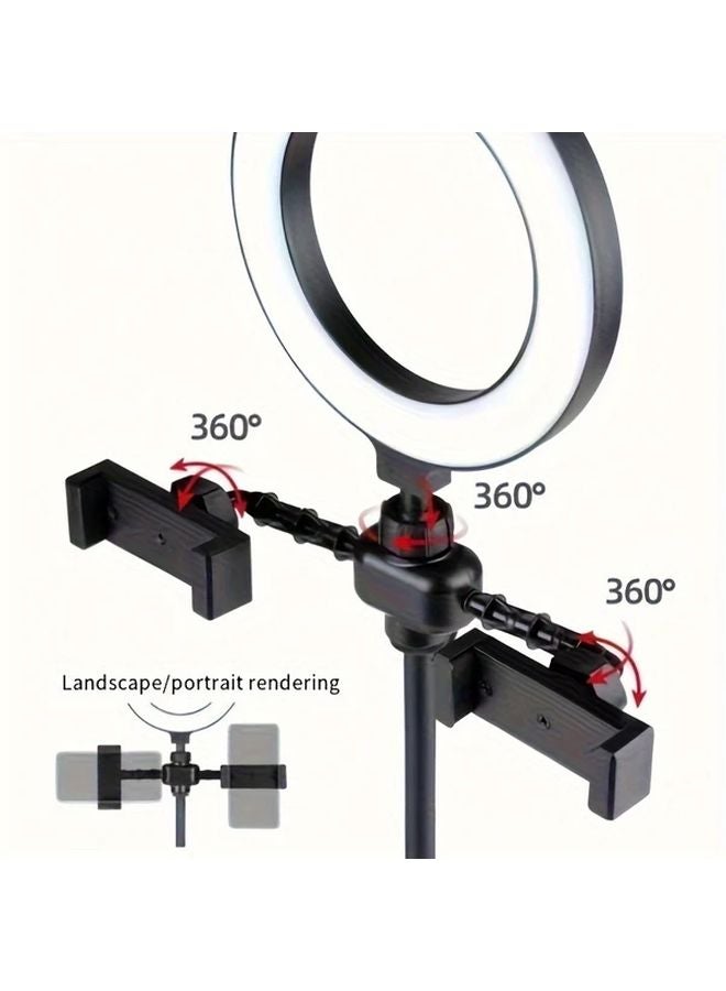 Black LED Ring Light with Stand Phone Holder for Selfie Vlogging Makeup Live Streaming - Image 5
