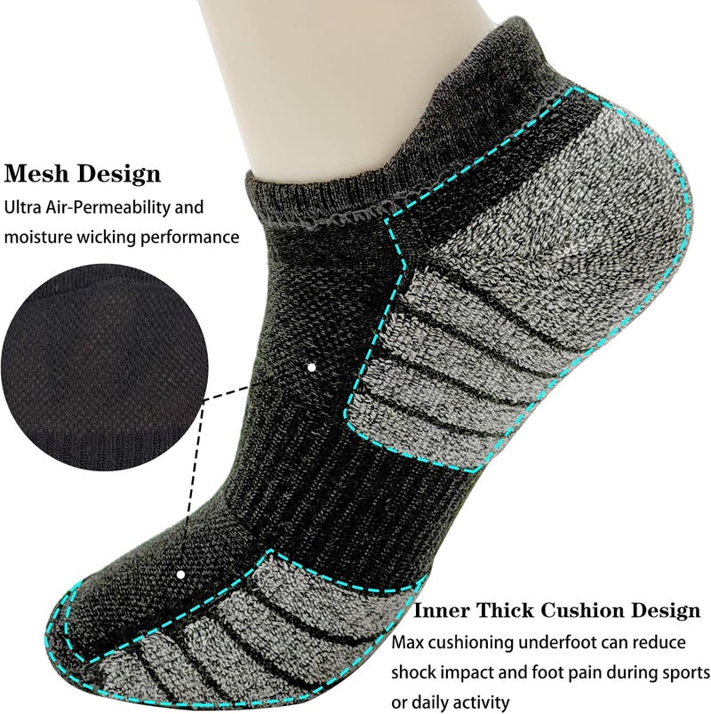 PUJANE 5 Pairs Athletic Running Ankle Socks Cushioned Breathable Low Cut Sports Tab Cotton Socks for Men and Women - Image 3
