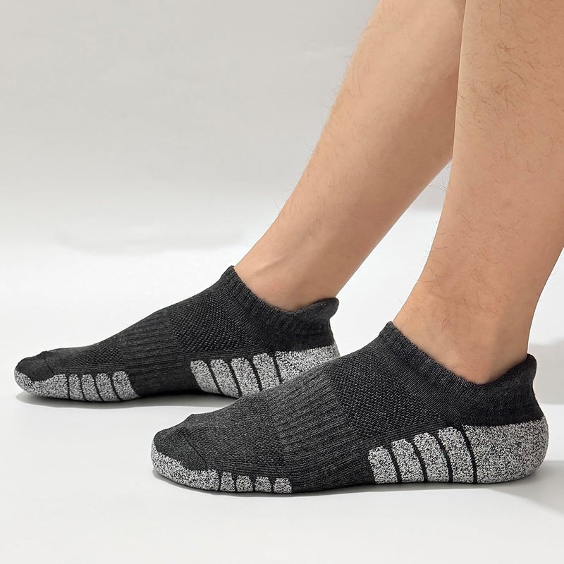 PUJANE 5 Pairs Athletic Running Ankle Socks Cushioned Breathable Low Cut Sports Tab Cotton Socks for Men and Women - Image 4