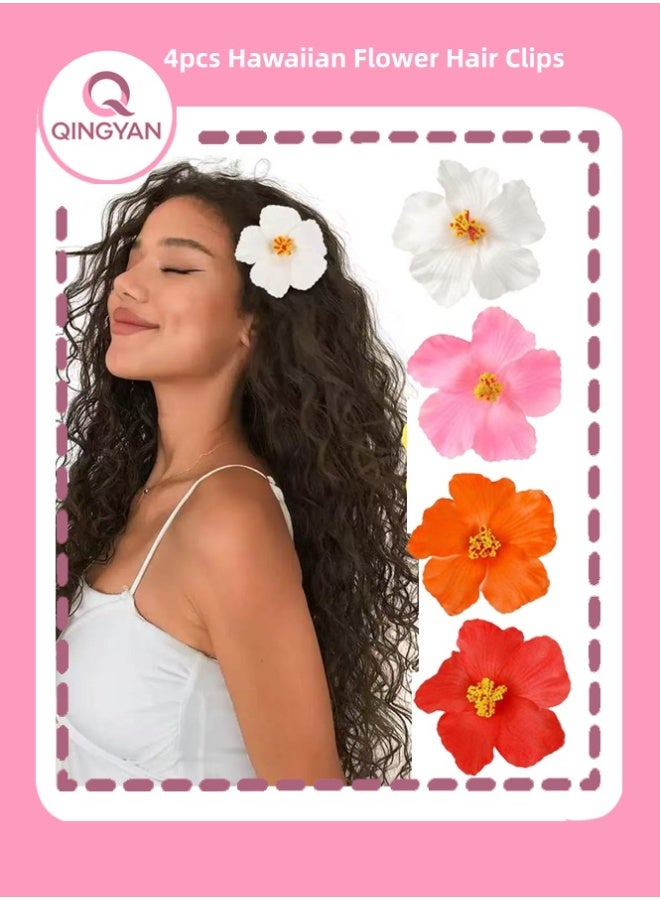 QINGYAN 4pcs Hawaiian Flower Hair Clips, Bohemian Style Hibiscus Flower Hair Clip, Suitable for Holiday, Beach, Party, Summer Girls, Tropical Flower Hair Accessories Holiday Gifts - Image 1