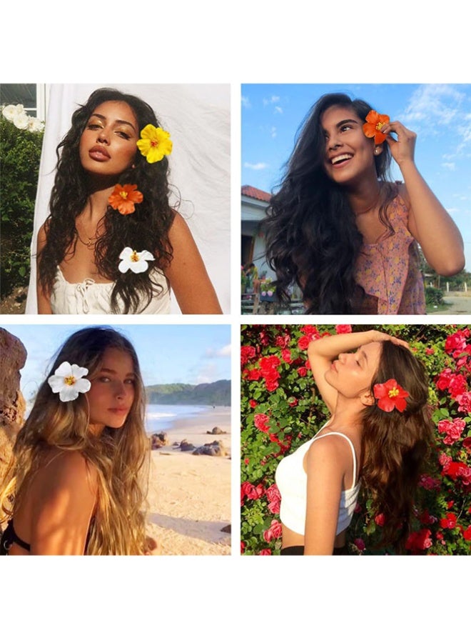QINGYAN 4pcs Hawaiian Flower Hair Clips, Bohemian Style Hibiscus Flower Hair Clip, Suitable for Holiday, Beach, Party, Summer Girls, Tropical Flower Hair Accessories Holiday Gifts - Image 4