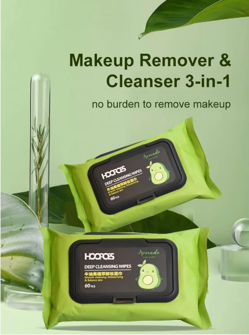 HOOPOES Makeup Remover Wipes UltraSoft Cleansing Facial Towelettes for Waterproof Makeup AlcoholFree PlantBased 60 Count Pack Of 2 - Image 2