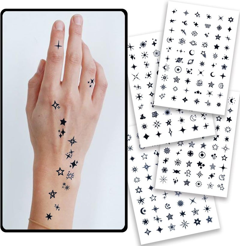 CHARLNET Stars SemiPermanent Tattoos for Adult 2 Weeks Long Last Small Fake Tattoos for Women Men Face Finger Neck BodyFades NaturallyNo ReflectionWaterproofRealistic