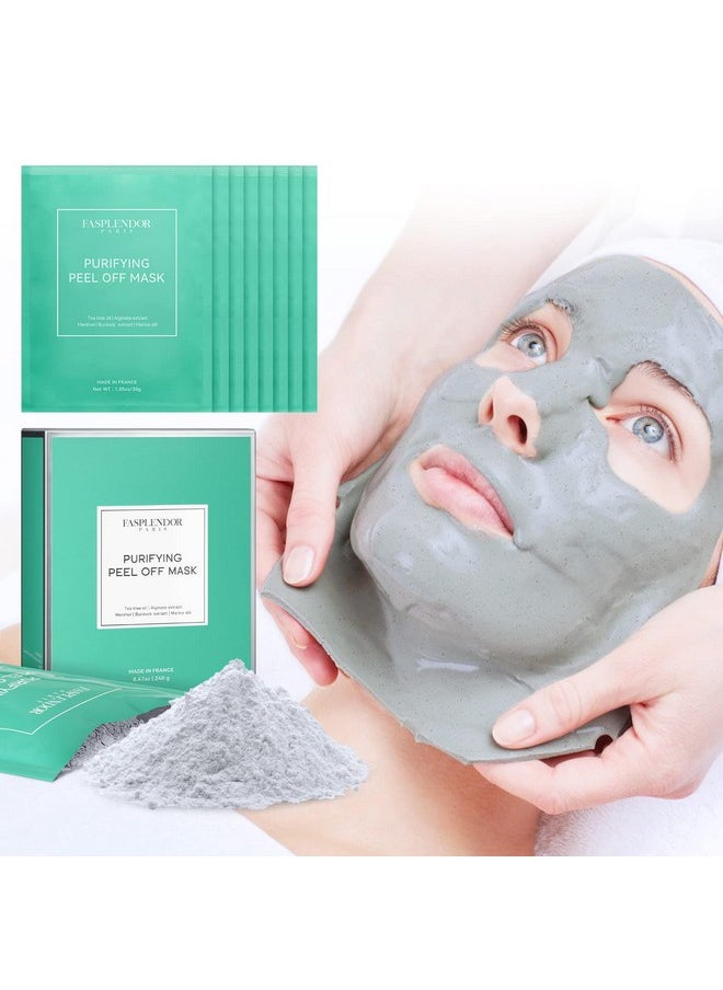 Fasplendor - Peeloff Alginate Powder Face Mask Hydro Jelly Mask Infused With Mud Tea Tree Oil Purifying And Moisturizing For Acne Blackheads. Professional Spaquality Made In France 240G/8Pcs - Image 1