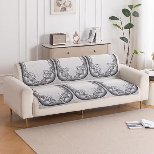 HOKIPO 'HeavenHue' Fleece Soft Touch Quilted 3 Seater Sofa Cover Set – Washable Sofa Panel for Seat & Back | Twilight Lace (IN-840-D5*2) - Image 1