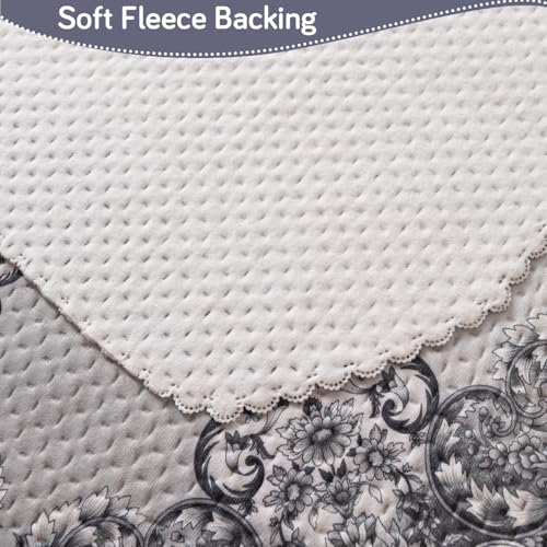 HOKIPO 'HeavenHue' Fleece Soft Touch Quilted 3 Seater Sofa Cover Set – Washable Sofa Panel for Seat & Back | Twilight Lace (IN-840-D5*2) - Image 4