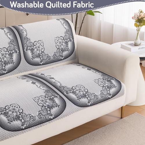 HOKIPO 'HeavenHue' Fleece Soft Touch Quilted 3 Seater Sofa Cover Set – Washable Sofa Panel for Seat & Back | Twilight Lace (IN-840-D5*2) - Image 3