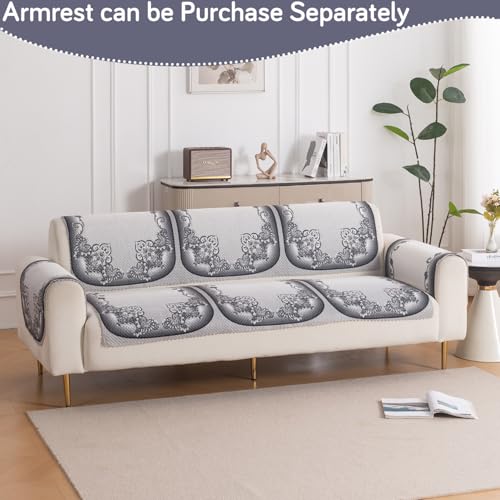 HOKIPO 'HeavenHue' Fleece Soft Touch Quilted 3 Seater Sofa Cover Set – Washable Sofa Panel for Seat & Back | Twilight Lace (IN-840-D5*2) - Image 5