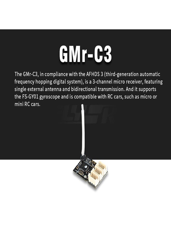 فلاي سكاي جهاز استقبال Flysky GMr-C3، بتردد 2.4 جيجاهرتز ISM، 3 قنوات AFHDS، مخرج PWM، متوافق مع هوائي واحد، متوافق مع أجهزة إرسال Noble NB4+ وNoble NB4 Pro+ RC لسيارات التحكم عن بعد - Image 2