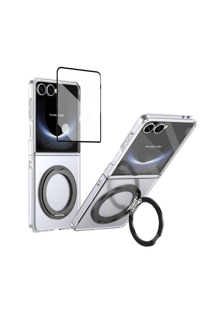 Protect حافظة PROTECT المغناطيسية الشفافة مع حامل حلقي قابل للطي لهاتف سامسونج جالاكسي Z Flip 7 | تشطيب ضبابي | امتصاص الصدمات | متوافقة مع MagSafe | الطراز: FMSFLP7 - Image 1