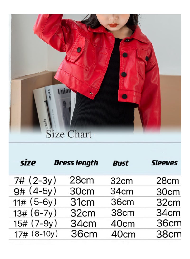 Girl's Fashionable Faux Leather Long Sleeved Jacket with Short Pockets Children's Jacket Party Birthday Party Daily Baby's Clothing2-10years  - Image 2