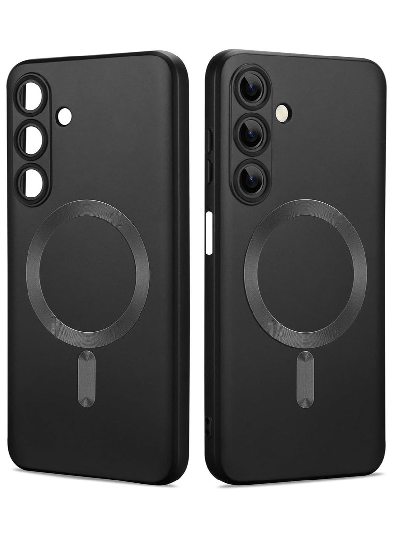 Magnetic Case for Samsung Galaxy A17 for Women Men , Matte Luxury Metallic Luster Flexible TPU Shockproof Case with Screen Protector - Black - Image 1