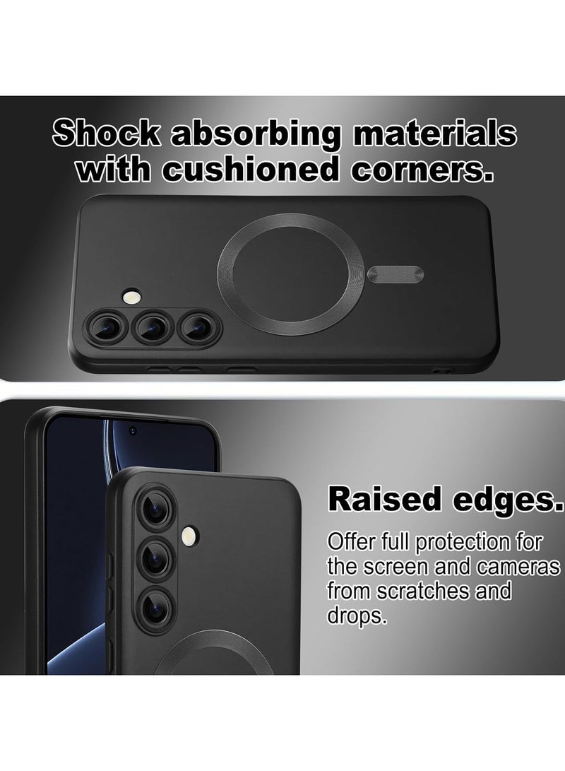 Magnetic Case for Samsung Galaxy A17 for Women Men , Matte Luxury Metallic Luster Flexible TPU Shockproof Case with Screen Protector - Black - Image 2