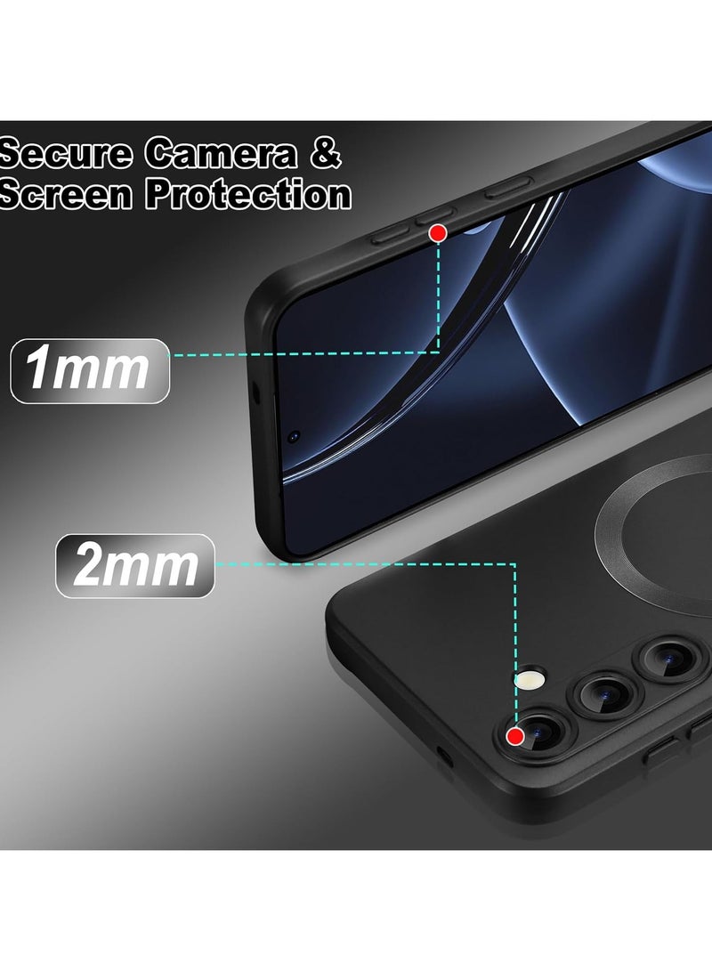 Magnetic Case for Samsung Galaxy A17 for Women Men , Matte Luxury Metallic Luster Flexible TPU Shockproof Case with Screen Protector - Black - Image 3