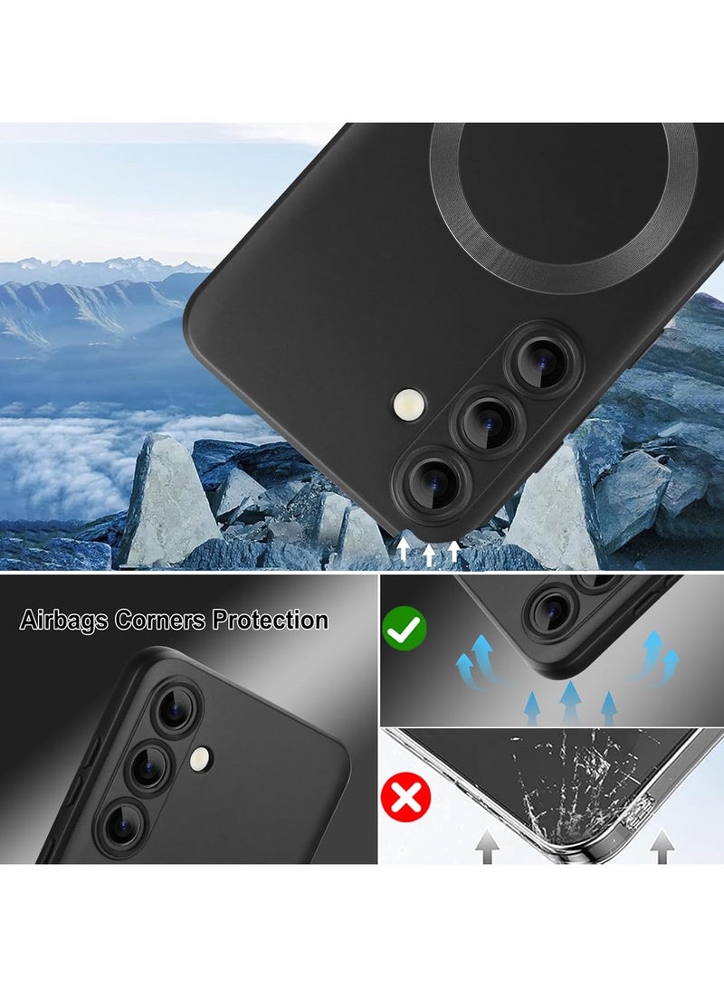 Magnetic Case for Samsung Galaxy A17 for Women Men , Matte Luxury Metallic Luster Flexible TPU Shockproof Case with Screen Protector - Black - Image 4