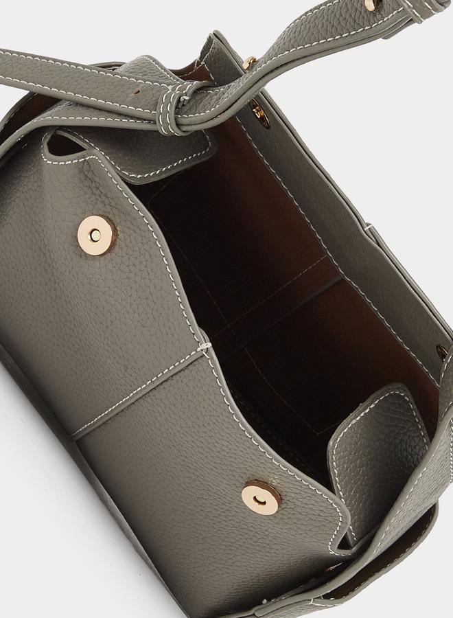 Styli Grey Textured Shoulder Bag with Adjustable Strap - Image 4