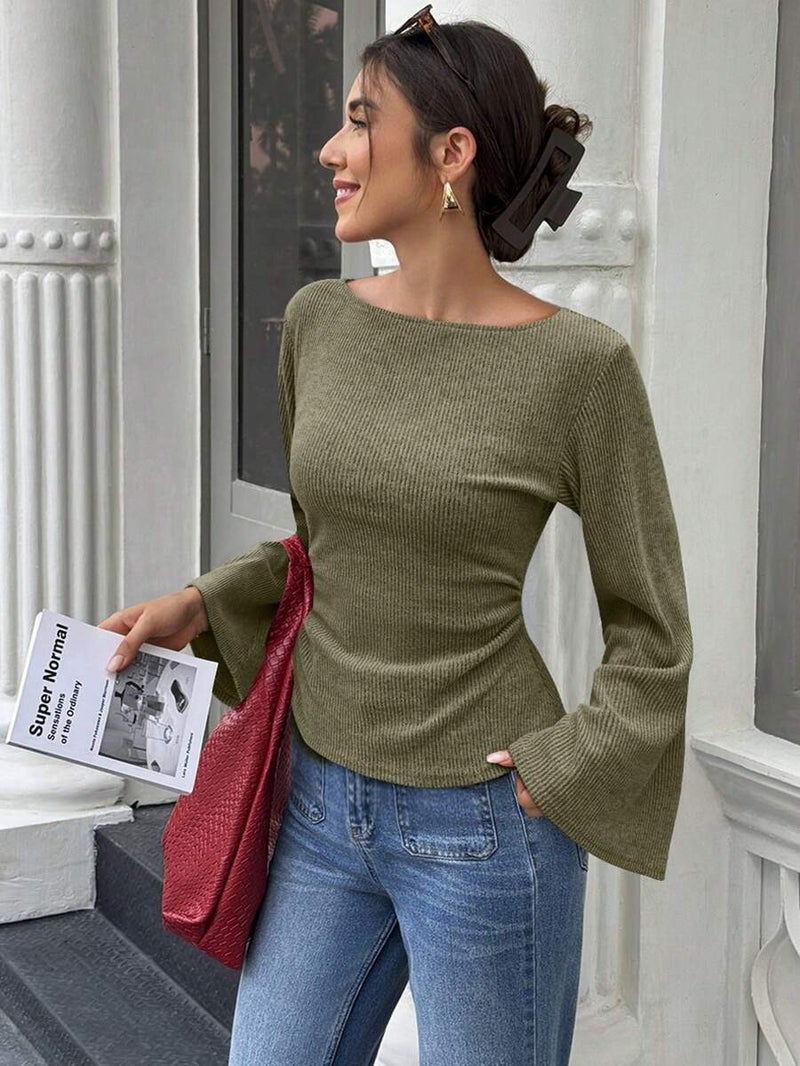 2026 Autumn Winter Women's Slim Fit Knit Top Long Sleeve Crew Neck Pullover Elegant Commuter Sweater