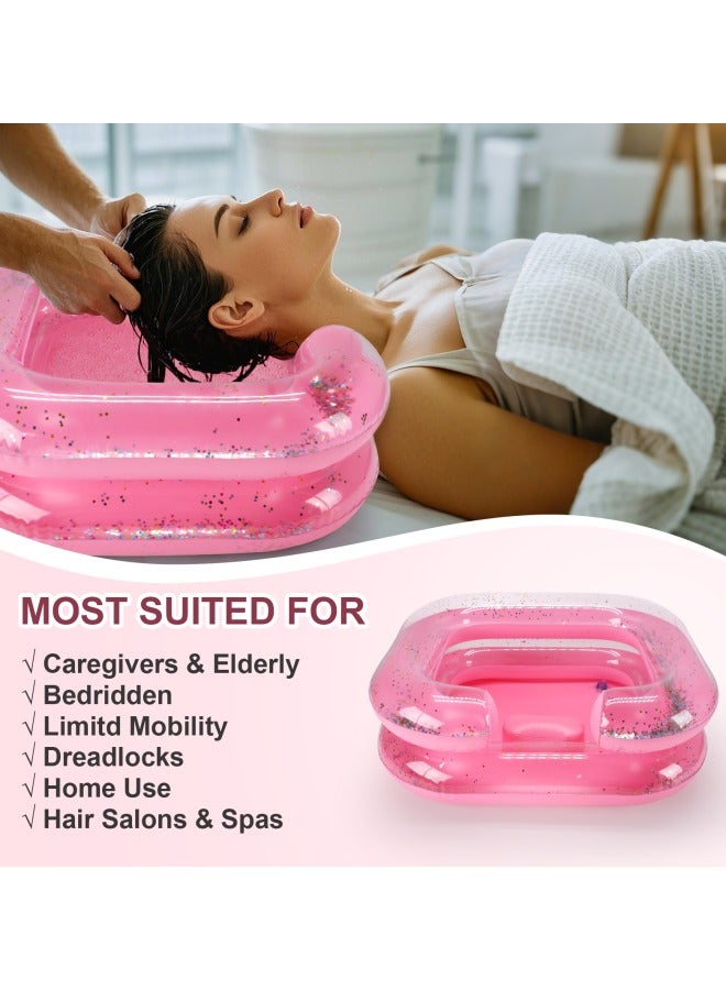 Inflatable Hair Washing Basin, Portable Shampoo Bowl with Pillow and Drain Hose, Hair Washing Basin for Bedridden, Disabled, Injured, Perfect for Dreadlocks, Curly Hair, Thick Hair (Pink)  - Image 5