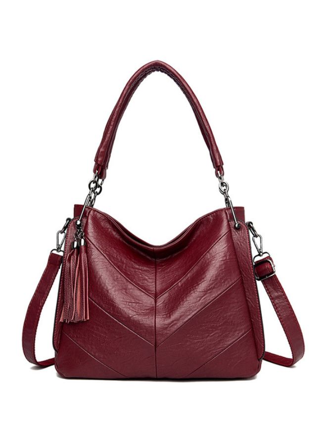 Large Casual Women's Shoulder Bag Ladies Messenger Bag High Quality Leather Retro Handbag, Maroon - Image 1
