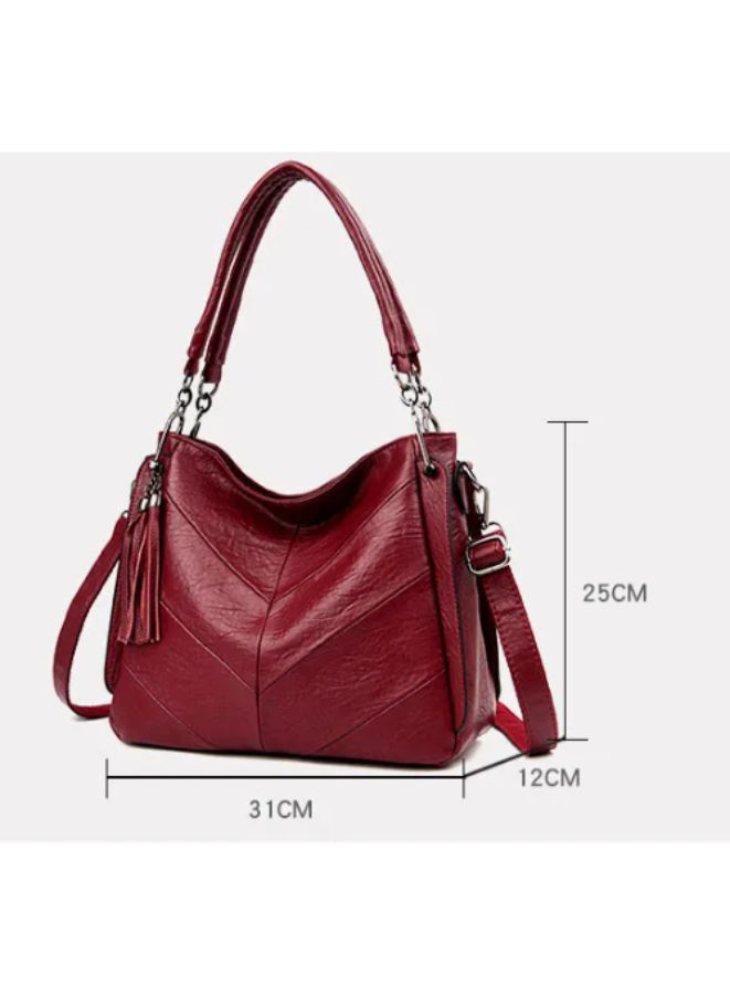 Large Casual Women's Shoulder Bag Ladies Messenger Bag High Quality Leather Retro Handbag, Maroon - Image 3