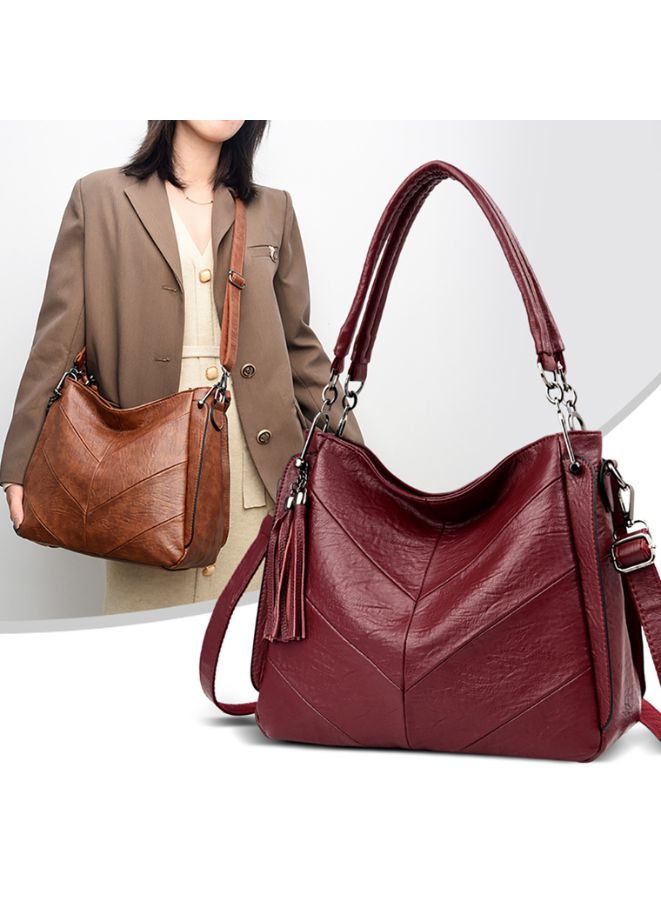 Large Casual Women's Shoulder Bag Ladies Messenger Bag High Quality Leather Retro Handbag, Maroon - Image 2