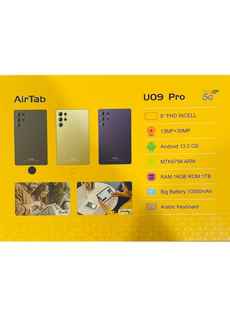 AirTab - U09 Pro Tablet with Keyboard, 8 inch FHD Screen, 1TB Internal Memory, 16GB RAM - with Powerful 10,000mAh Battery Black - Image 1