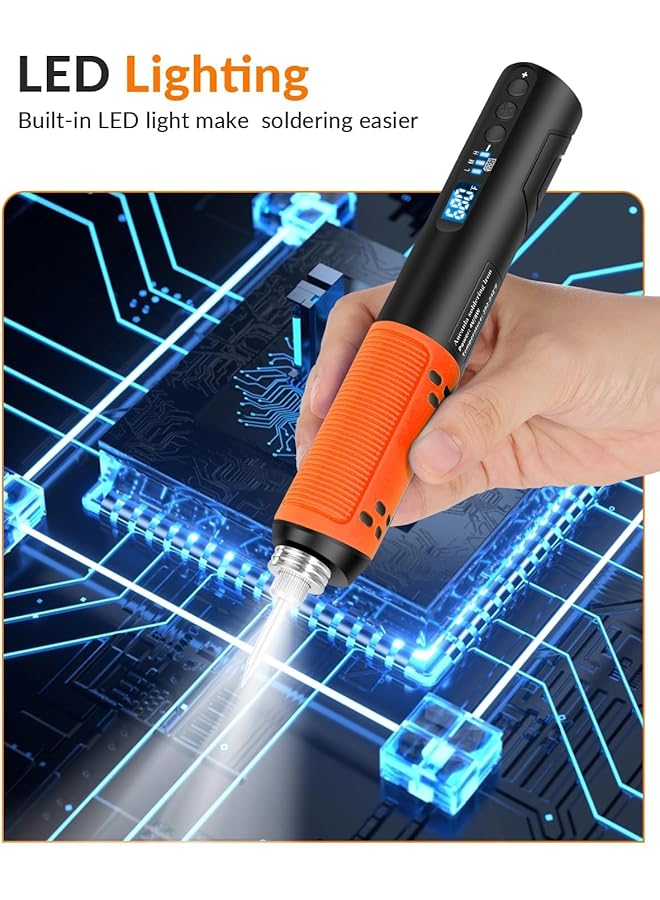 إيروريكس مجموعة مكواة لحام لاسلكية مع قلم لحام محمول بشاشة عرض LED رقمية ودرجة حرارة قابلة للتعديل ومجموعة مسدس لحام قابل لإعادة الشحن عبر USB مع كشاف LED - Image 2