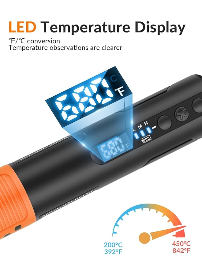 إيروريكس مجموعة مكواة لحام لاسلكية مع قلم لحام محمول بشاشة عرض LED رقمية ودرجة حرارة قابلة للتعديل ومجموعة مسدس لحام قابل لإعادة الشحن عبر USB مع كشاف LED - Image 5