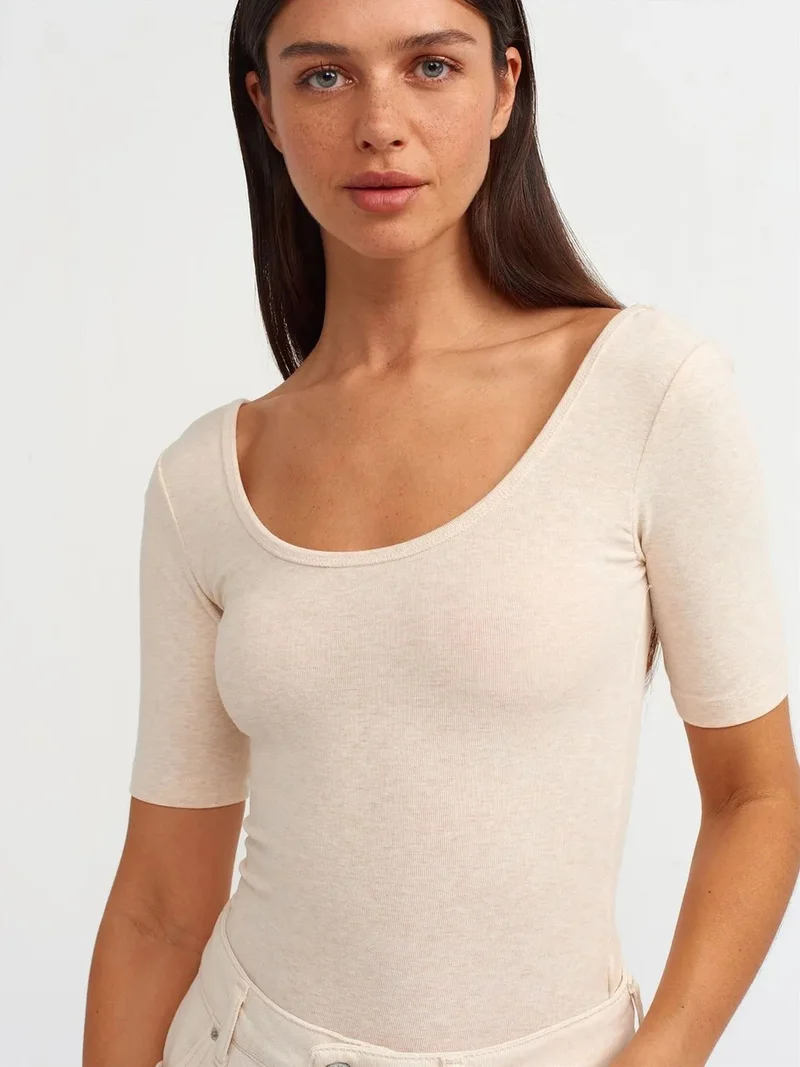 Dilvin Oatmeal Natural DILVIN Slim Fit Cotton Blend Unitard for Women | Best Price UAE